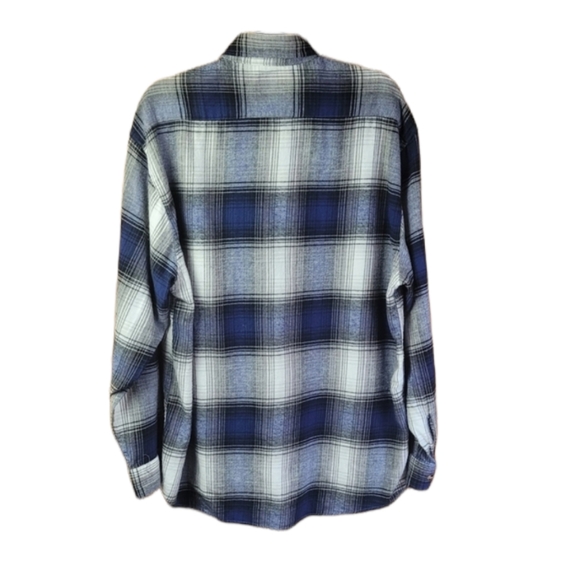 Mountain Ridge Long Sleeve Button Down Light Flannel Navy Blue Plaid Shirt 2XL - Picture 2 of 7